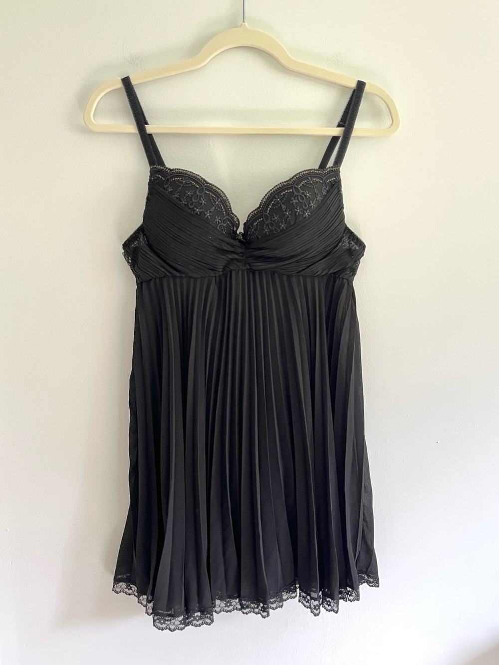 Seductivewear Black Gold Lace Sheer Babydoll Night Lingerie Mini Slip Dress M